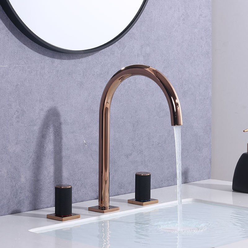 All-copper Three-hole Basin Gold German Contemporary Bathroom Split Faucet Bathroom Washbasin Faucet Engineering Batch All-copper Three-hole Basin Gold German Contemporary Bathroom Split Faucet Bathroom Washbasin Faucet Engineering Batch