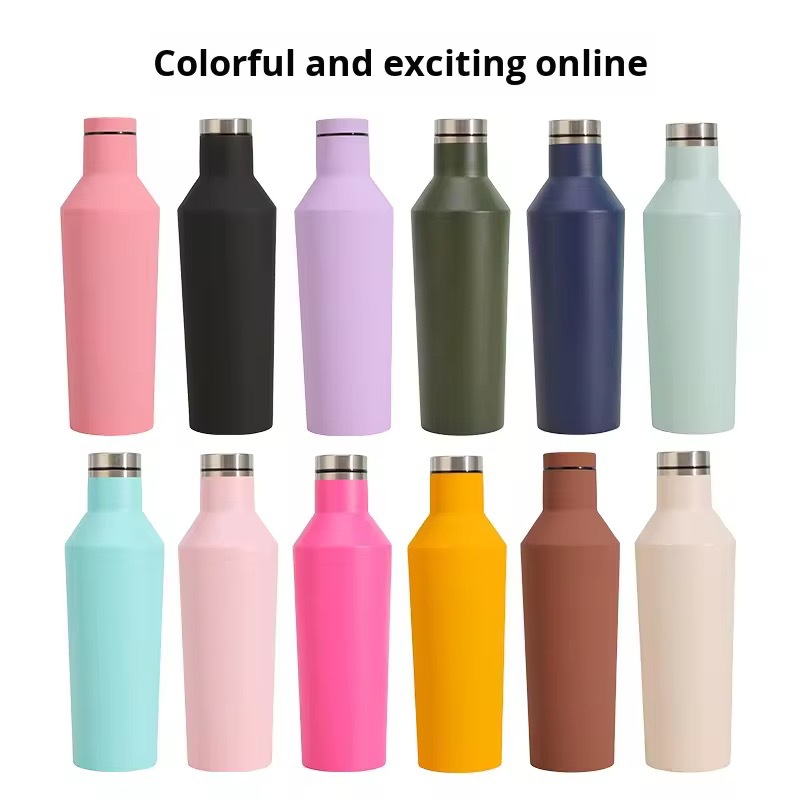 Nuevas botellas de acero inoxidable transfronterizas deportivas portátiles al aire libre tazas térmicas de estilo americano botellas de vino se pueden fijar logotipo