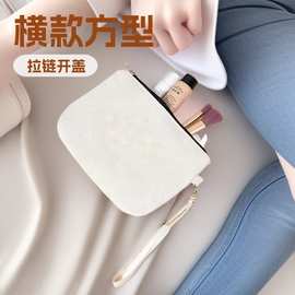 跨境新款帆布印花手拎零钱包便携式手机口红钥匙拉链收纳袋