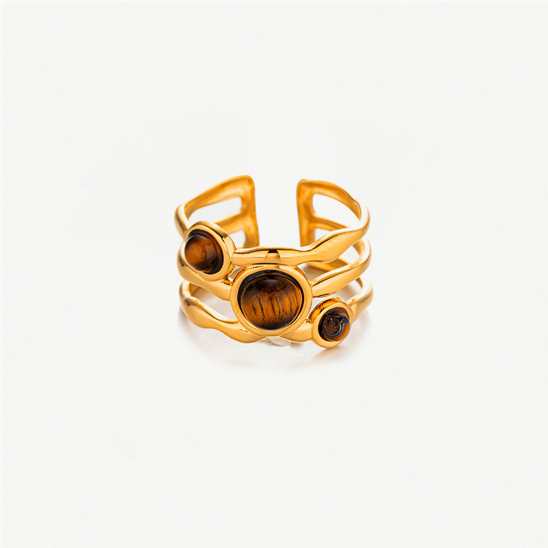 Anillos de acero de titanio de piedra de tigre de Teena Meirard no se desvanecen anillos de acero inoxidable huecos de piedra natural