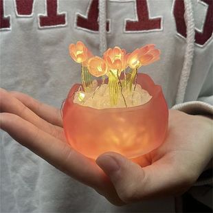 Creative Pumpkin Cup Tulip Flower Nightlight Handmade DIY Gift Ornaments Birthday Gift for Girls
