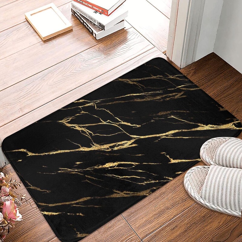 Cross-border light luxury black base with gold marble texture entrance anti-slip flannel floor mat home carpet decoration Cross-border light luxury black base with gold marble texture entrance anti-slip flannel floor mat home carpet decoration