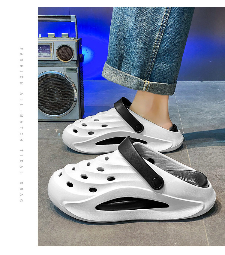 Dép sandal nam bít mũi đế dày kiểu lỗ thoáng khí đi biển — Kaki, Màu trắng, Màu đen chi tiết 11