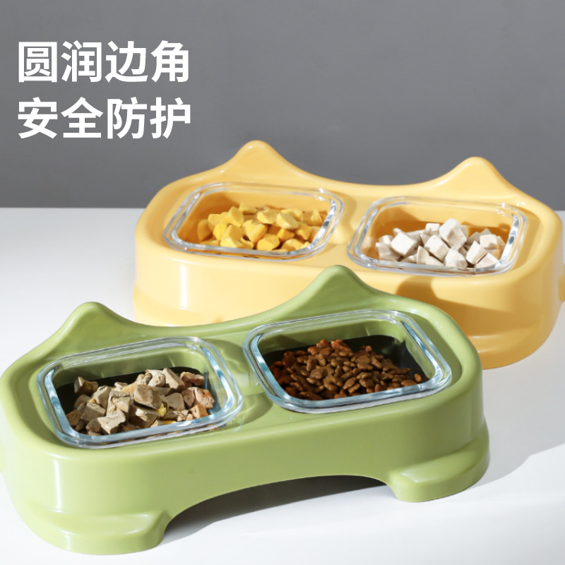 Z cubre la cara del gato vidrio doble tazón de comida para gatos tazón anti-violación pequeño tazón para perros tazón para gatos tazón para gatos tazón para mascotas