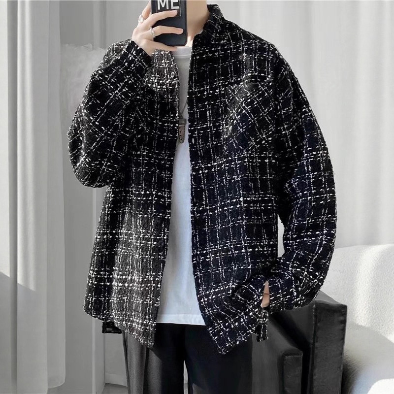 Tweed Chanel-Style Plaid Jacket for Men, Spring, Autumn, and Winter Styles, High-End Loose Casual Men's Lapel Jacket Tweed Chanel-Style Plaid Jacket for Men, Spring, Autumn, and Winter Styles, High-End Loose Casual Men's Lapel Jacket