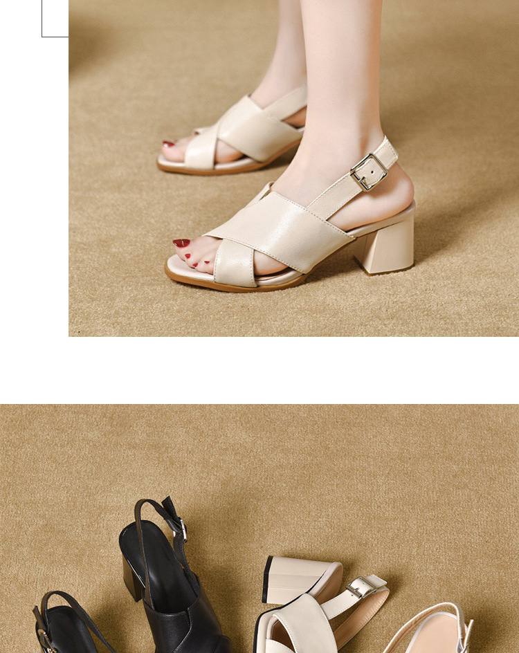 Sandal da thật hở mũi gót vuông 7 cm phối váy dạo phố — Màu be cao gót 7 cm chi tiết 18