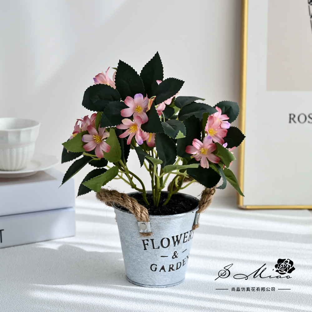 Botella de hierro sensación flor de begonia bonsai imitación maceta flores falsas decoración del hogar fotografía flores artificiales flores de boda perilla