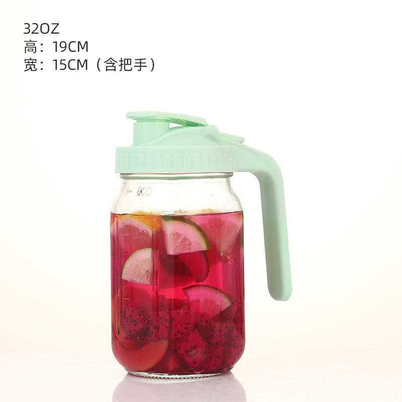 32oz冷萃咖啡壶带刻度64oz梅森罐带过滤把手盖子玻璃瓶玻璃冷水壶|undefined