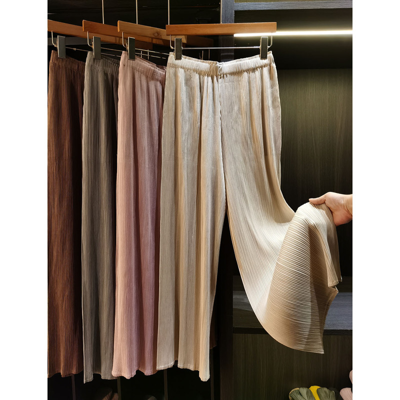Summer New Solid Color Pleated Straight Wide-Leg Pants for Women, Simple and Fashionable, Versatile, Slimming, Elastic Waist Casual Pants for Women Summer New Solid Color Pleated Straight Wide-Leg Pants for Women, Simple and Fashionable, Versatile, Slimming, Elastic Waist Casual Pants for Women