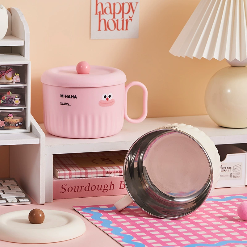 Большой рот Ha 3 из нержавеющей стали миска с лапшой с крышкой в общежитии студенты с ручкой Мультяшный личный специальный большой емкости