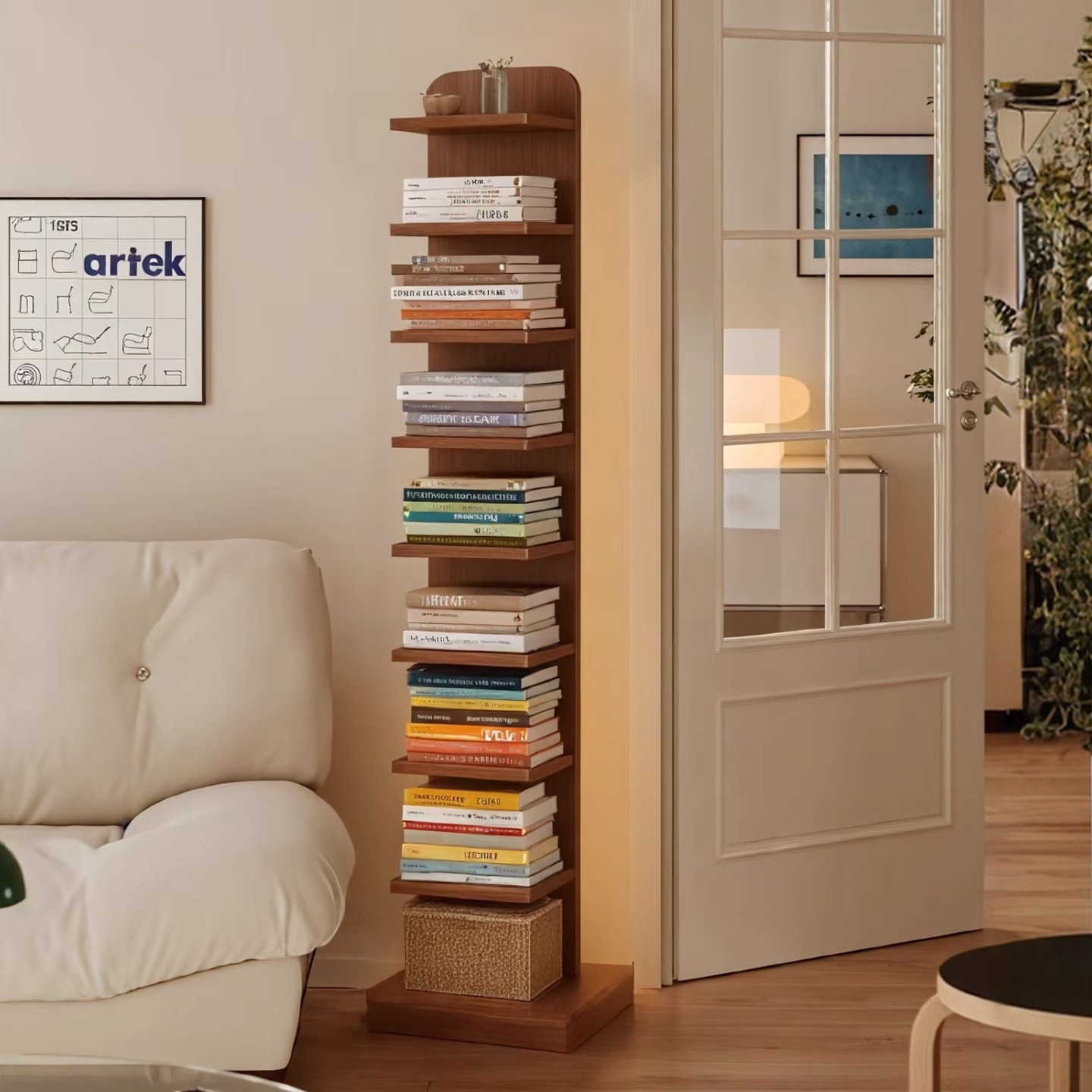 Simple Solid Wood Narrow Gap Bookshelf Floor-Standing Storage Rack Wall-Mounted Integrated Storage Cabinet Home Living Room Corner Storage Cabinet