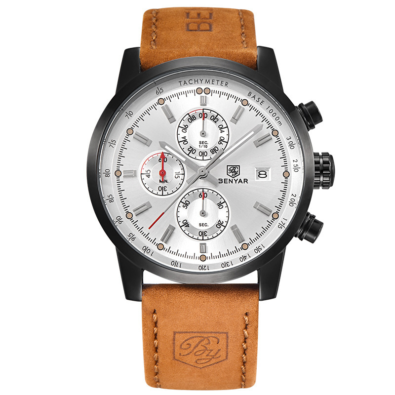 BENYAR Binya reloj de los hombres de moda multi-funcional calendario impermeable Cinturón Reloj de los hombres correa de acero reloj casual 5102