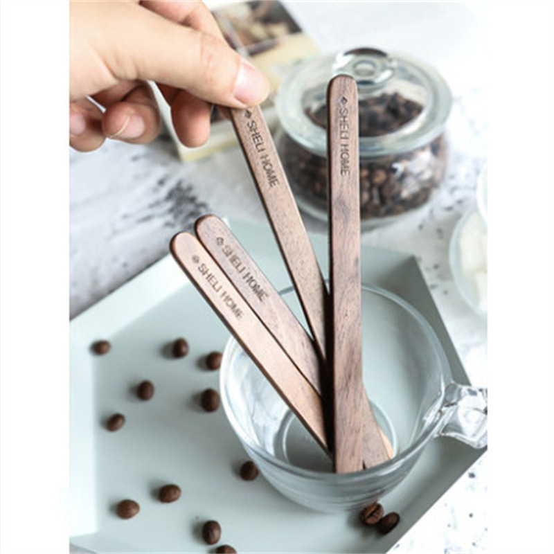 Creativo Nogal Negro madera maciza mango largo café leche té revolviendo café hogar mezcla cuchara postre cuchara