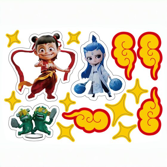 Nezha Cake Decoration Devil Boy Third Prince Ao Bing Mythical Characters Cartoon Children's Birthday Paper Cake Card