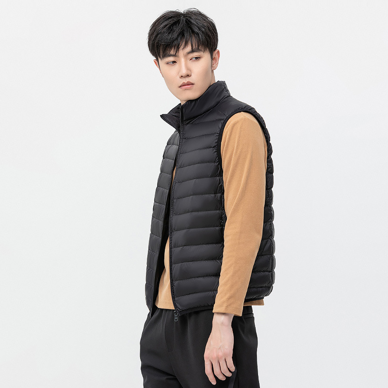 남성 경량 오리털 패딩 조끼 하이넥 집업 베스트