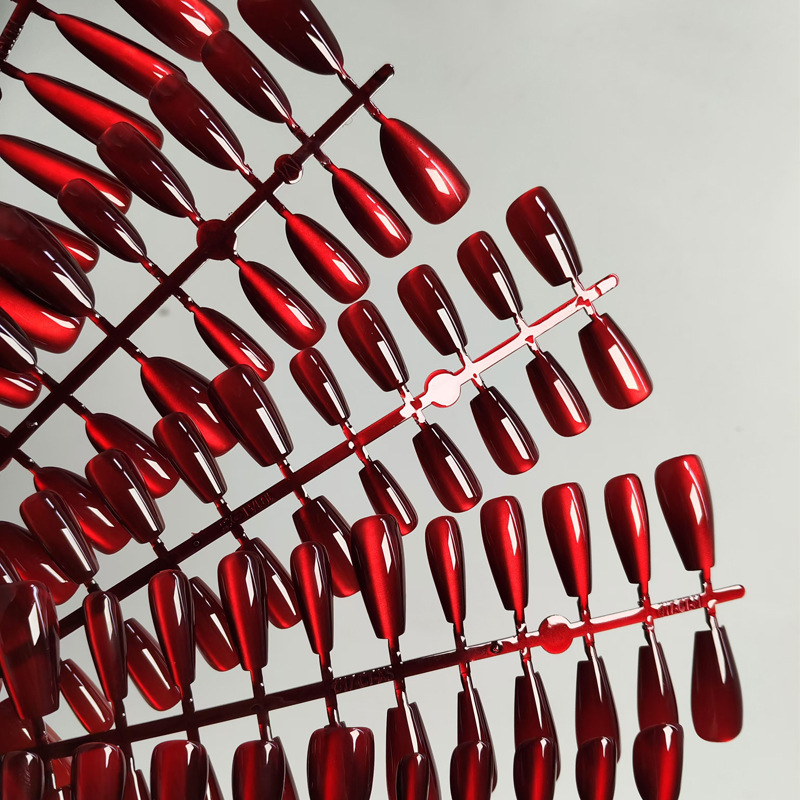 Cherry Red Cat-Eye Wearable Nails, Pure Handmade, High-End Nail Art, Short Style Wearable Nail Tips, Nail Stickers Wholesale