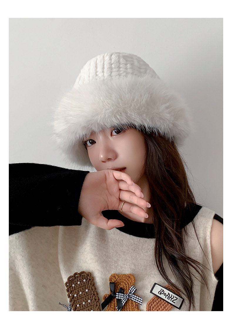 Καπέλο Fox Furry Furry για γυναίκες τον χειμώνα στην κορεατική έκδοση, μικρό πρόσωπο, χοντρό και ζεστό καπέλο ψαρά, μεγάλη περιφέρεια κεφαλιού, κρύο-ανθεκτικό καπέλο νιπτήρα_voghion.com