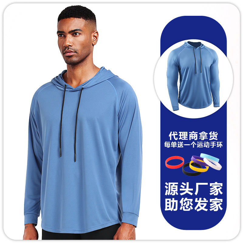 Camiseta deportiva de yoga para exteriores, de secado rápido, transpirable, con capucha, de manga larga, para fitness, otoño e invierno, para correr maratones, fina, para hombre. image 12