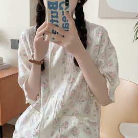 纯棉Korea夏季新款睡衣女套装东大门小清新碎花可外穿学生家居服