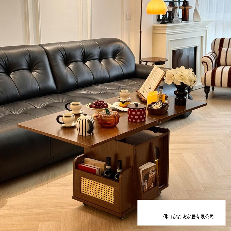 实木升降茶几移动推车茶桌折叠餐桌小户型茶台多功能客厅沙发边柜|undefined