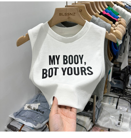 2023 New American Style Spice Girls Sleeveless Vest Women's Slim-fit Slimming Summer All-match Short Design Threaded Top 2023 New American Style Spice Girls Sleeveless Vest Women's Slim-fit Slimming Summer All-match Short Design Threaded Top
