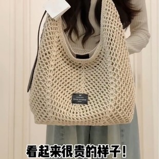 High-End Handmade Straw Bag for Women Summer 2025 New Single Shoulder Crossbody Woven Bag Large Capacity Seaside Beach Bag