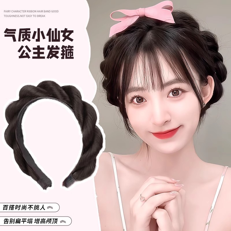Perruca de cabello de la princesa de oro de la cabeza de las mujeres, la red de rojo aumenta la parte superior del cráneo trenzado, trenzado, perruca antigua
