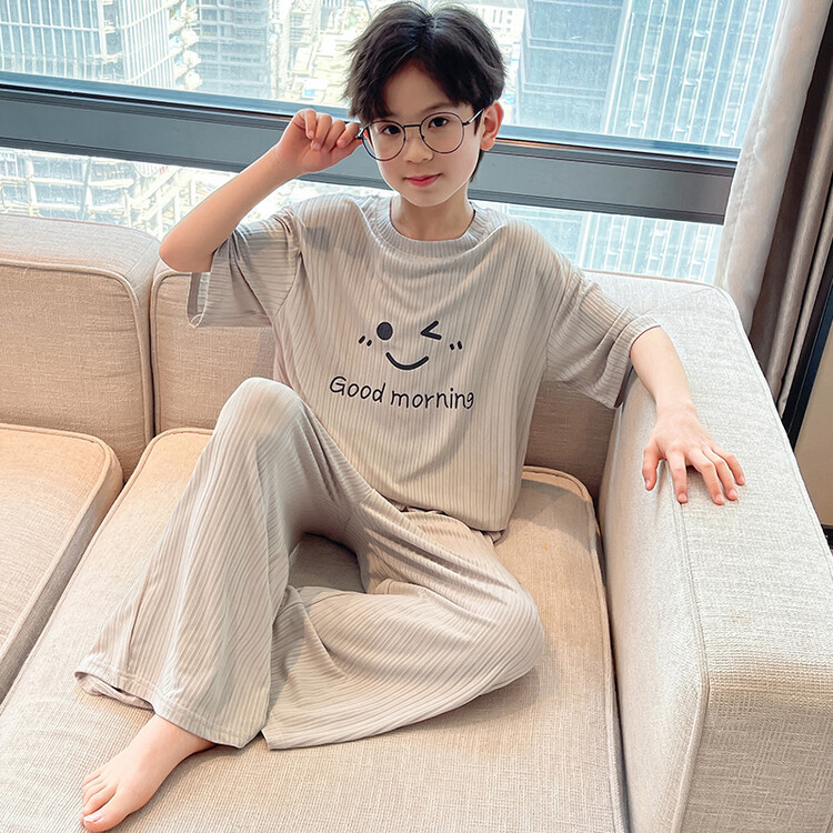 Boys ice silk home clothes short sleeve suit 2024 new summer boys loose casual pajamas two-piece wholesale