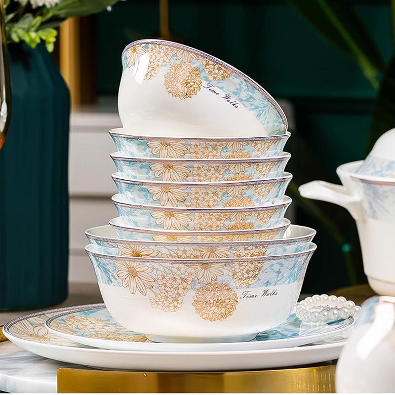 Luxury Ceramic Bowls for Home Use 2025 New Tableware Set Jingdezhen High-Quality Rice Bowls and Tall Bowls