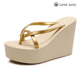 love juicy拖鞋女夏外穿11cm厚底防滑凉拖鞋wedge sandals跨境