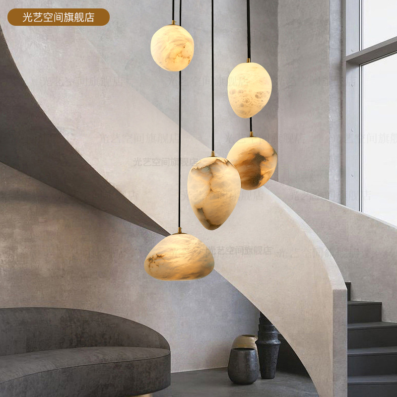 西班牙云石吊灯设计师别墅工程灯客厅楼梯吊灯不规则形状云石吊灯