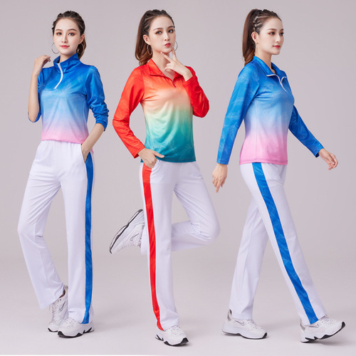 New square dance clothing spring set fashionable set gradient color clash casual sports clothing fitness clothes