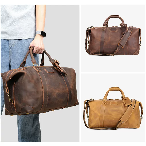 New Retro Crazy Horse Leather Men's Portable Travel Bag Large Capacity Head Layer Cowhide Luggage Bag Crossbody Duffel Bag for Men
