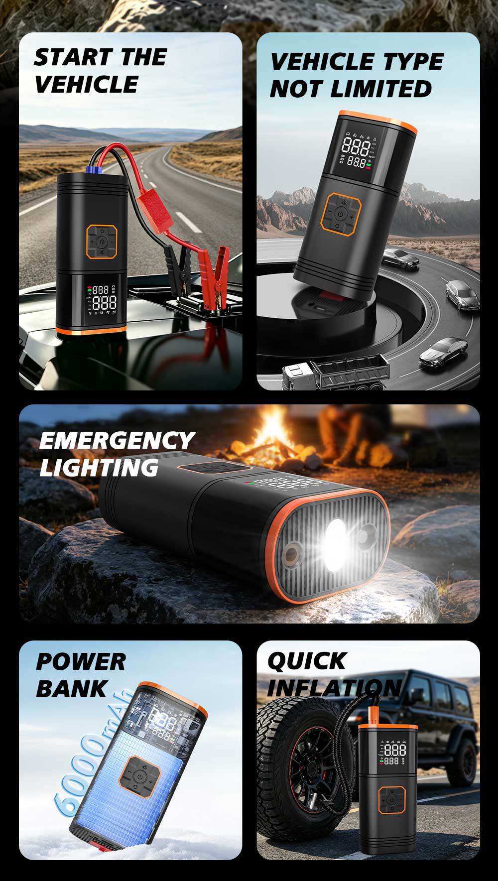 Cross-border electric air pump, car-mounted air pump, rechargeable digital display wireless tire inflator, car emergency starting power supply