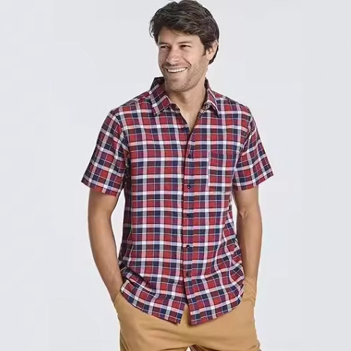 Customized High Supply Amazon Father's Day Cotton Summer Half-Sleeved Plaid Shirt