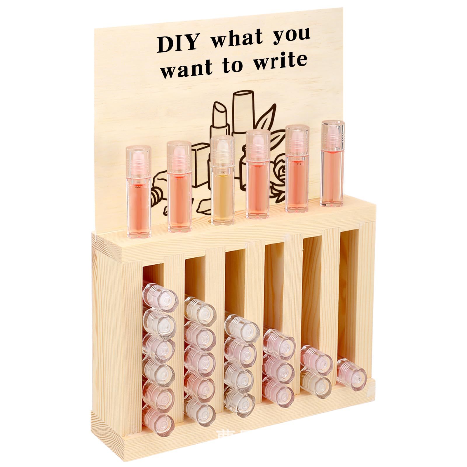 Wooden Lipstick Storage Rack with Multiple Slots, Lipstick Organizer with Back Panel, Market Store Lip Gloss and Perfume Display Rack