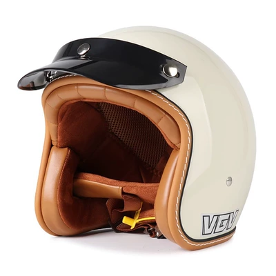 Motosiklet kaskı (dəbilqə) – New vintage motorcycle helmet, summer helmet - milky-white-black-brim-m55-56