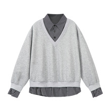 春秋装假两件卫衣帅气男装欧美街潮韩版时尚痞帅跨境外贸批发长袖