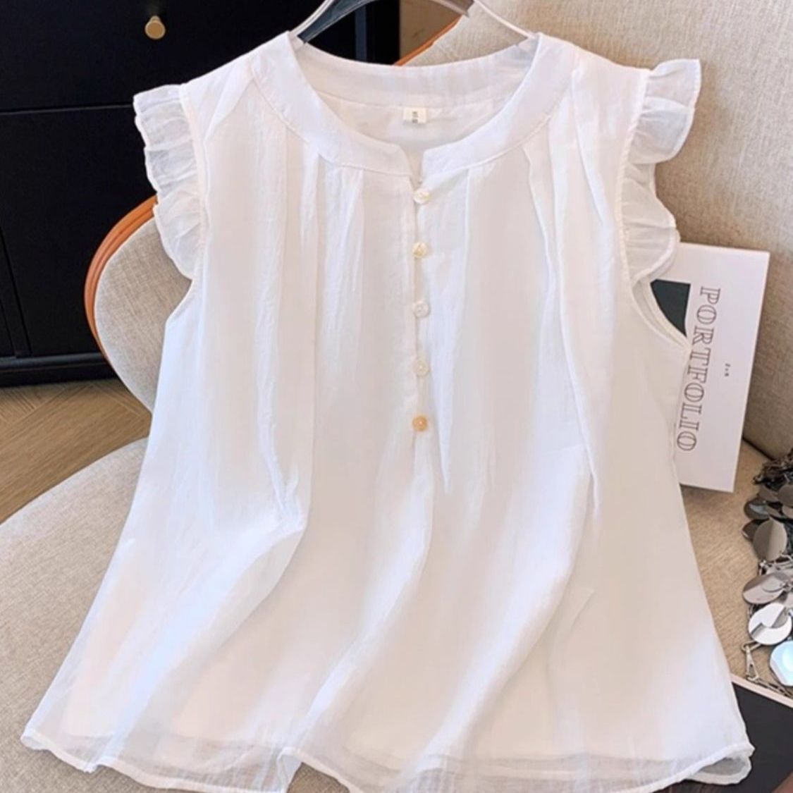Plus-Size French-Style Ruffle Sleeve T-Shirt for Women, New Summer Style, Loose Fit, Slimming, Versatile Babydoll Top