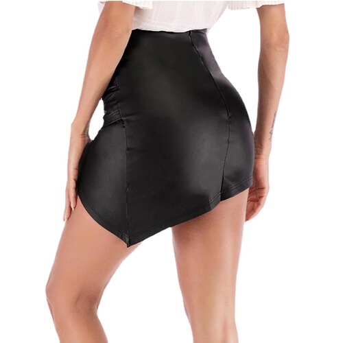 European and American plus-size women's faux leather half skirt, stylish and sexy with a hidden design, cross-body mini skirt for women, Amazon