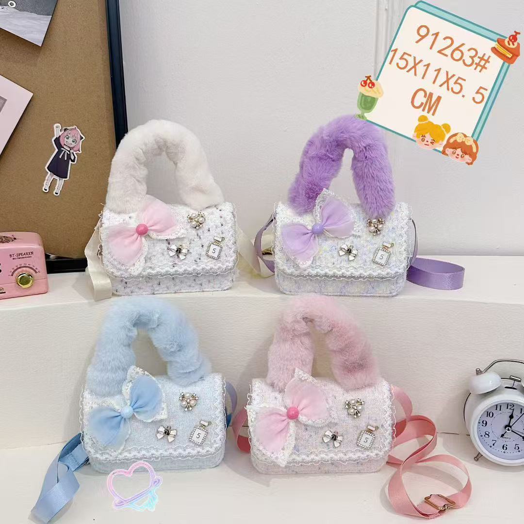 Bolso de peluche, bolso de arco, bolso de princesa, bolso de hombro, bolso de Año Nuevo para chicas, bolso pequeño