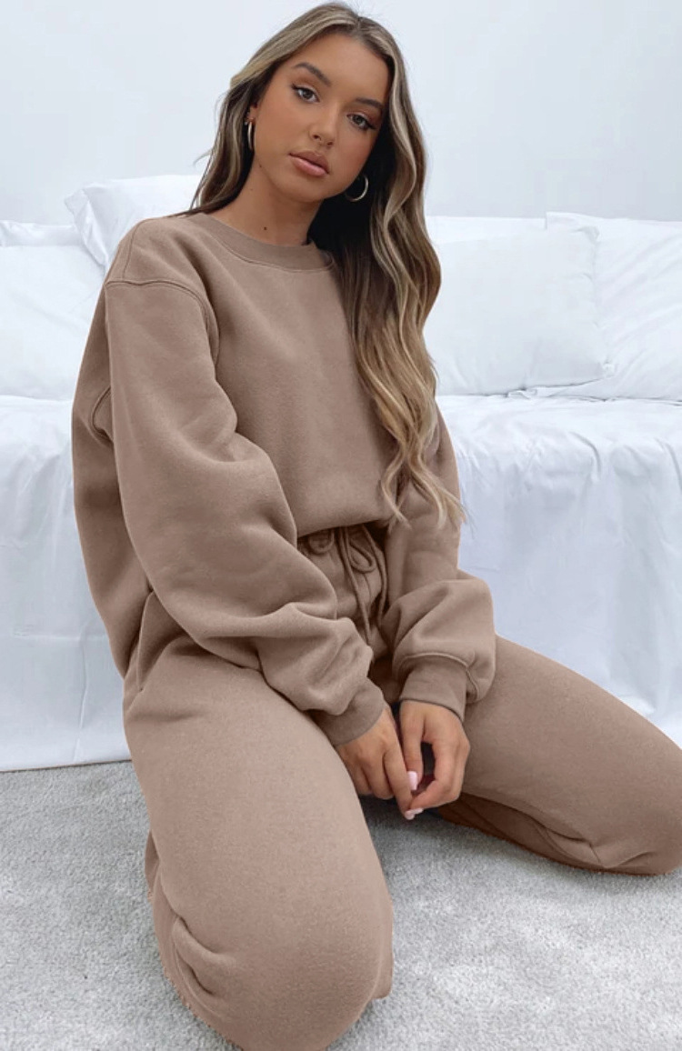 840g Weight Long Sleeve Sleeve Length Polyester Fabric Type Sweatshirt & Hoodie Co-ord Set Sets Type 2 Pieces Set Quantity Casual Occasion Round Neck Neckline Loose Fit Type Solid Color Pattern Winter, Autumn Season Women's Gender Streetwear Style Casual Women's Streetwear Solid Color Polyester Sweatshirt & Hoodie Co-ord Set Pants Sets 8