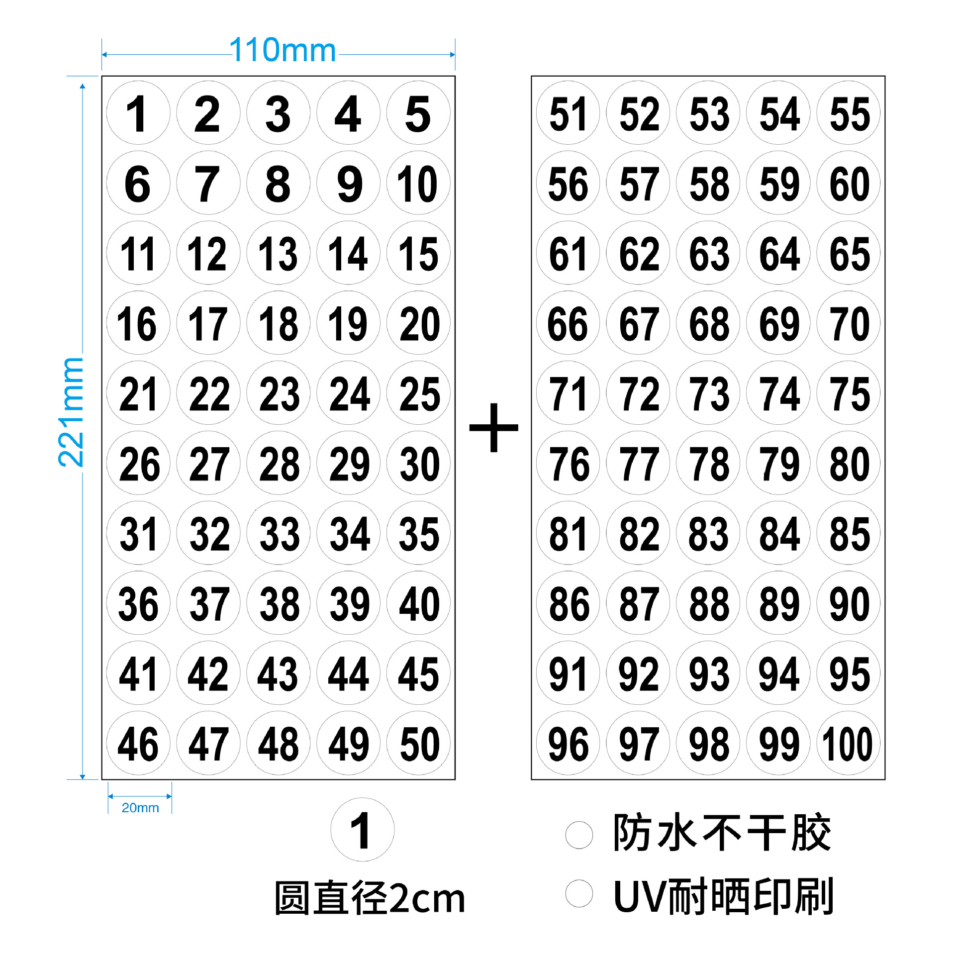 1-100 white background black characters waterproof digital discount spot