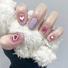 Summer Fresh Sweet Girl Style Nail Art, Famous Influencer Blush Stain Heart Shape Nail Decoration Fake Nail Sheet Wholesale