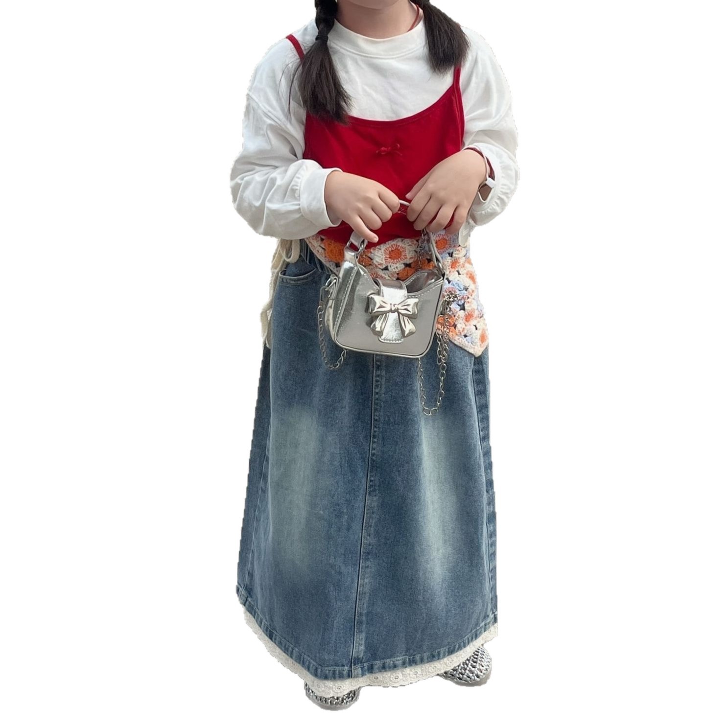 Niños niñas princesa encaje suave vaqueros niños grandes y medianos estilo coreano falda de cintura elástica cuatro estaciones transfronterizas
