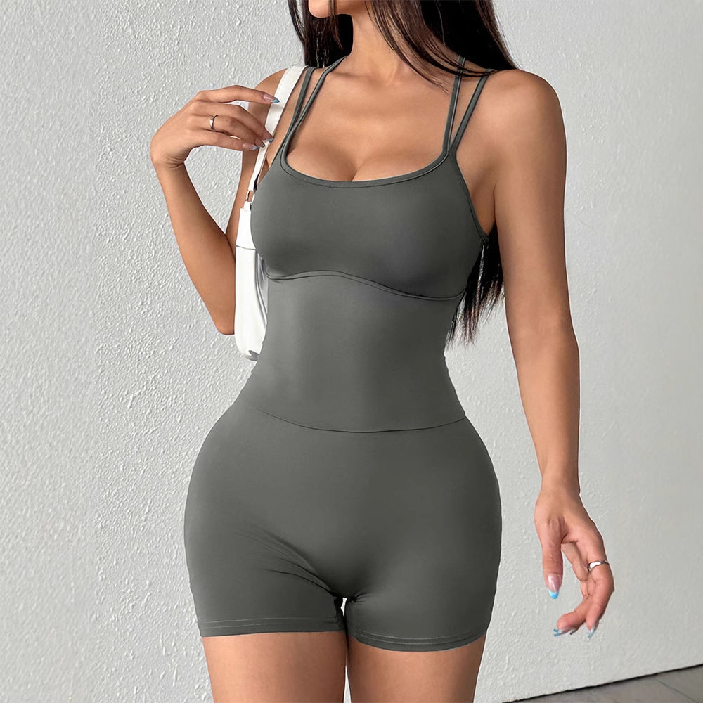 Women's Clothing Women's Sexy Sports Bodysuit Tight Fitting Solid Color Yoga Suspenders Beautiful Back Fitness Romper_ecoleips.com