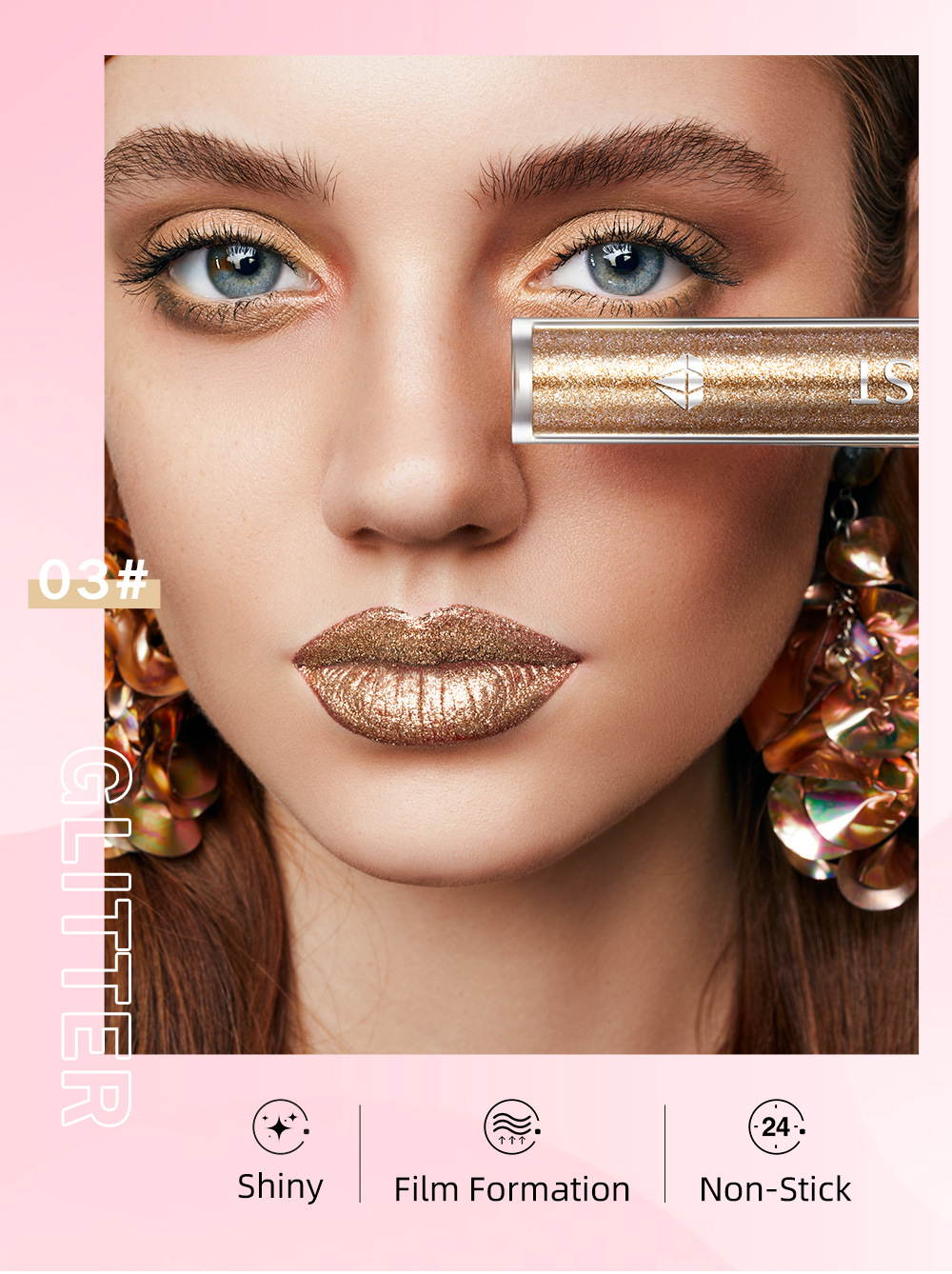 QIBEST Liquid lipstick, diamond eyeshadow dual-purpose makeup, long-lasting, easy to apply, pearlescent luster, non-stick to cup lip gloss Application Scenario