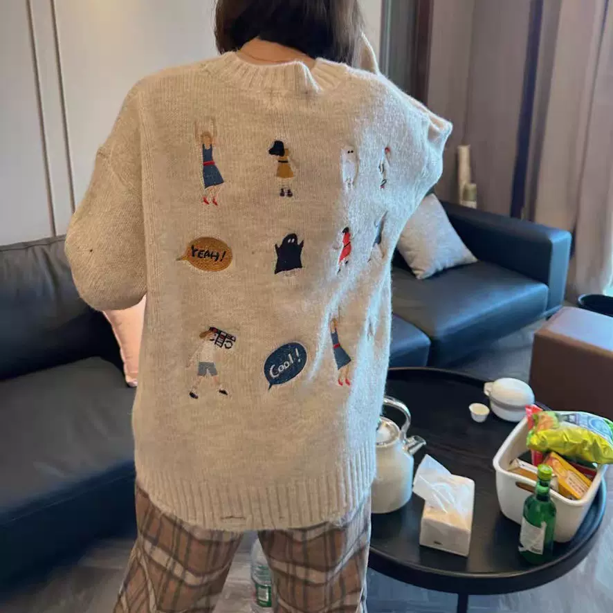 ADER 2025秋冬新款宽松慵懒风圆领毛衣女气质加厚套头针织衫上衣