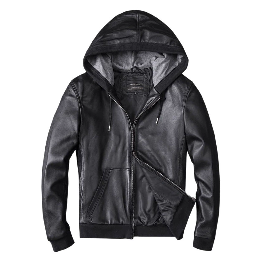 Куртка из овчины с капюшоном, куртка из натуральной кожи, мужская короткая куртка с капюшоном, весенне-осенний внесезонный тренд для спорта и отдыха