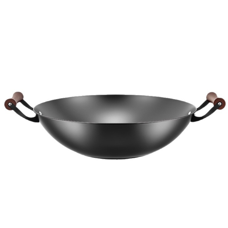 cocinar la olla de hierro de dos orejas sin recubrimiento de la olla de hierro de fondo redondo de gran tamaño para horno de gas para fritar verduras